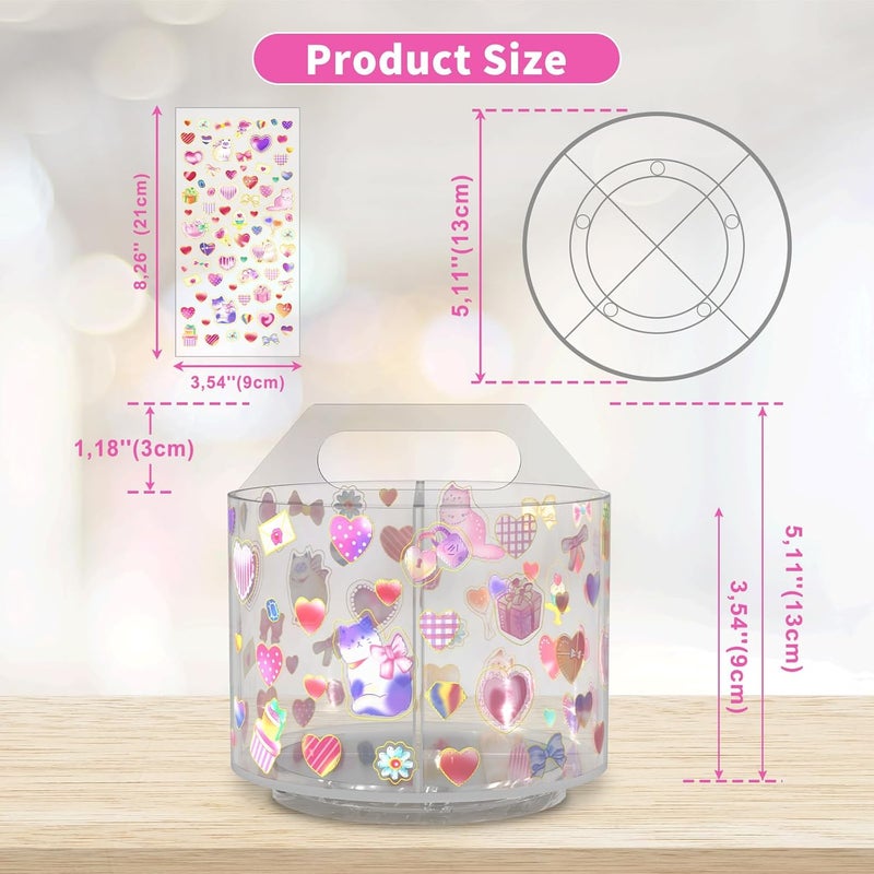 Wawocs Acrylic Pencil Organizer for Desk 4 Compartments with Adhesive DIY Sticker, Rotating Art Supply Organizer with Kawaii Sticker Kids, Spinning Round Marker Small Supply Caddy - Image 3